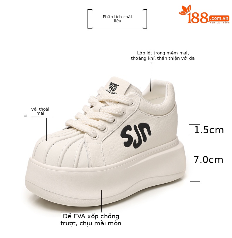 Giày sneaker nữ đế dày tăng chiều cao phong cách thời trang đa năng — màu trắng chi tiết 2