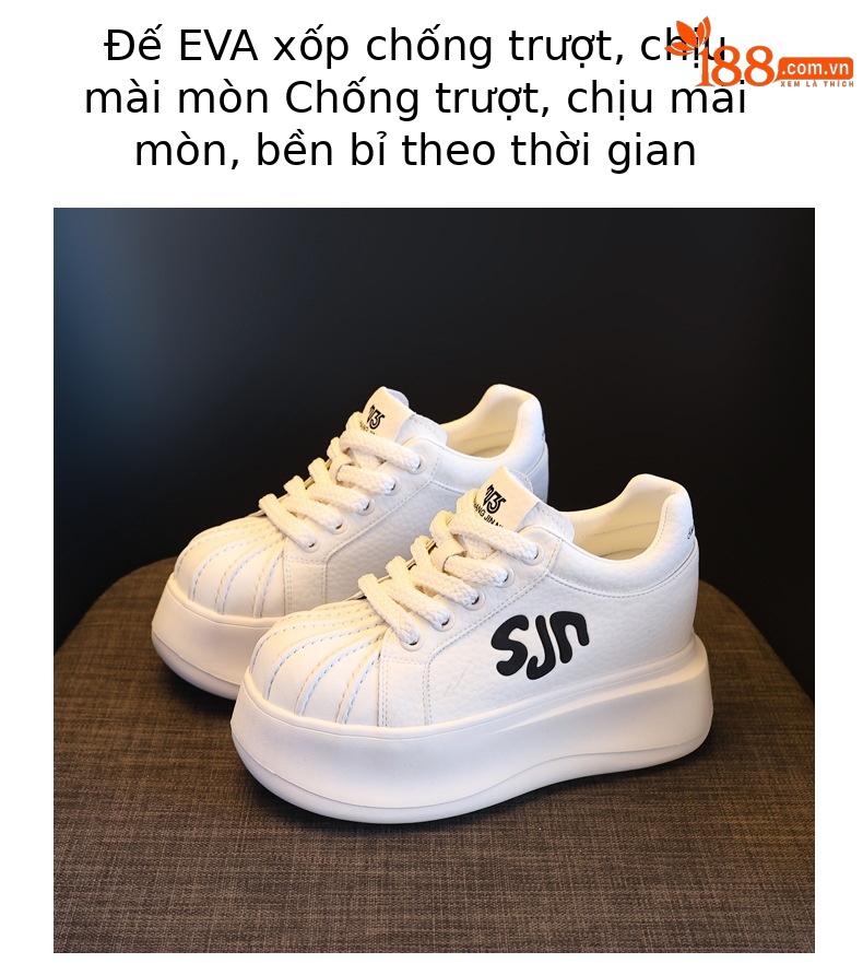 Giày sneaker nữ đế dày tăng chiều cao phong cách thời trang đa năng — màu trắng chi tiết 8