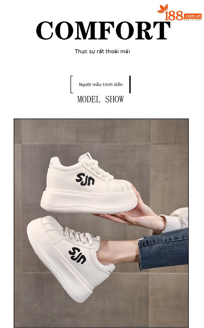 Giày sneaker nữ đế dày tăng chiều cao phong cách thời trang đa năng — màu trắng chi tiết 9