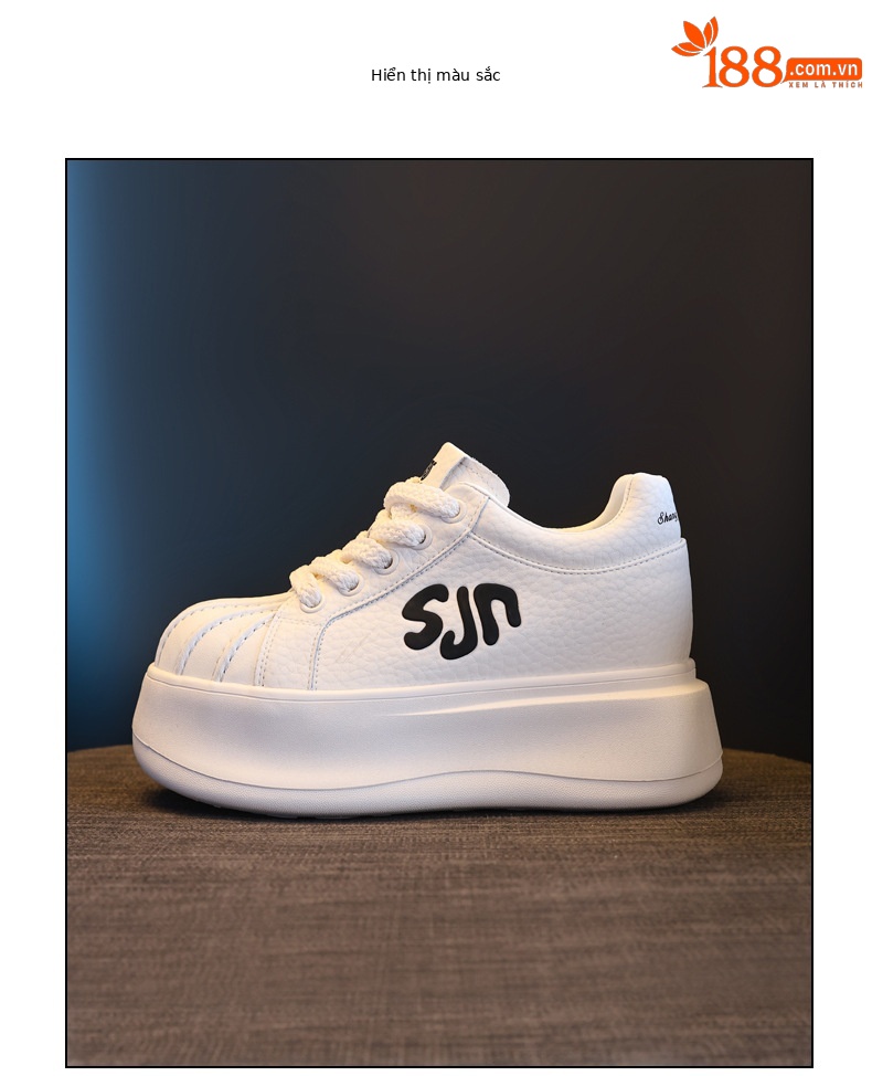 Giày sneaker nữ đế dày tăng chiều cao phong cách thời trang đa năng — màu trắng chi tiết 12