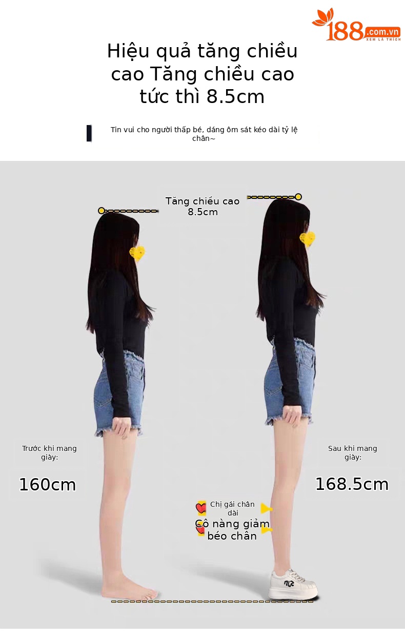 Giày sneaker nữ đế dày tăng chiều cao phong cách thời trang đa năng — màu trắng chi tiết 3