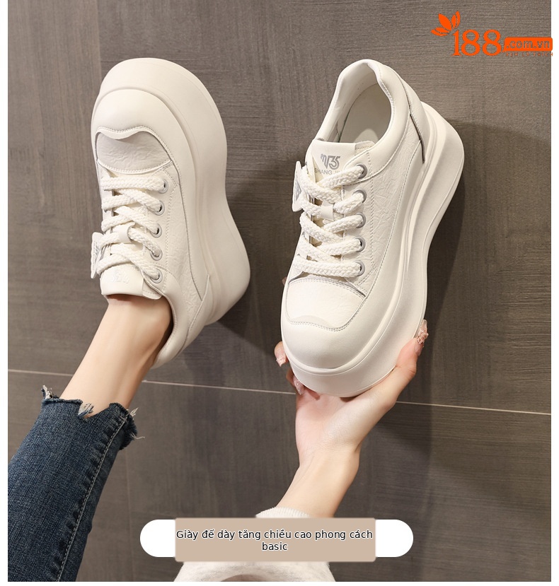 Giày sneaker nữ đế dày tăng chiều cao siêu nhẹ phong cách thể thao — màu trắng chi tiết 1