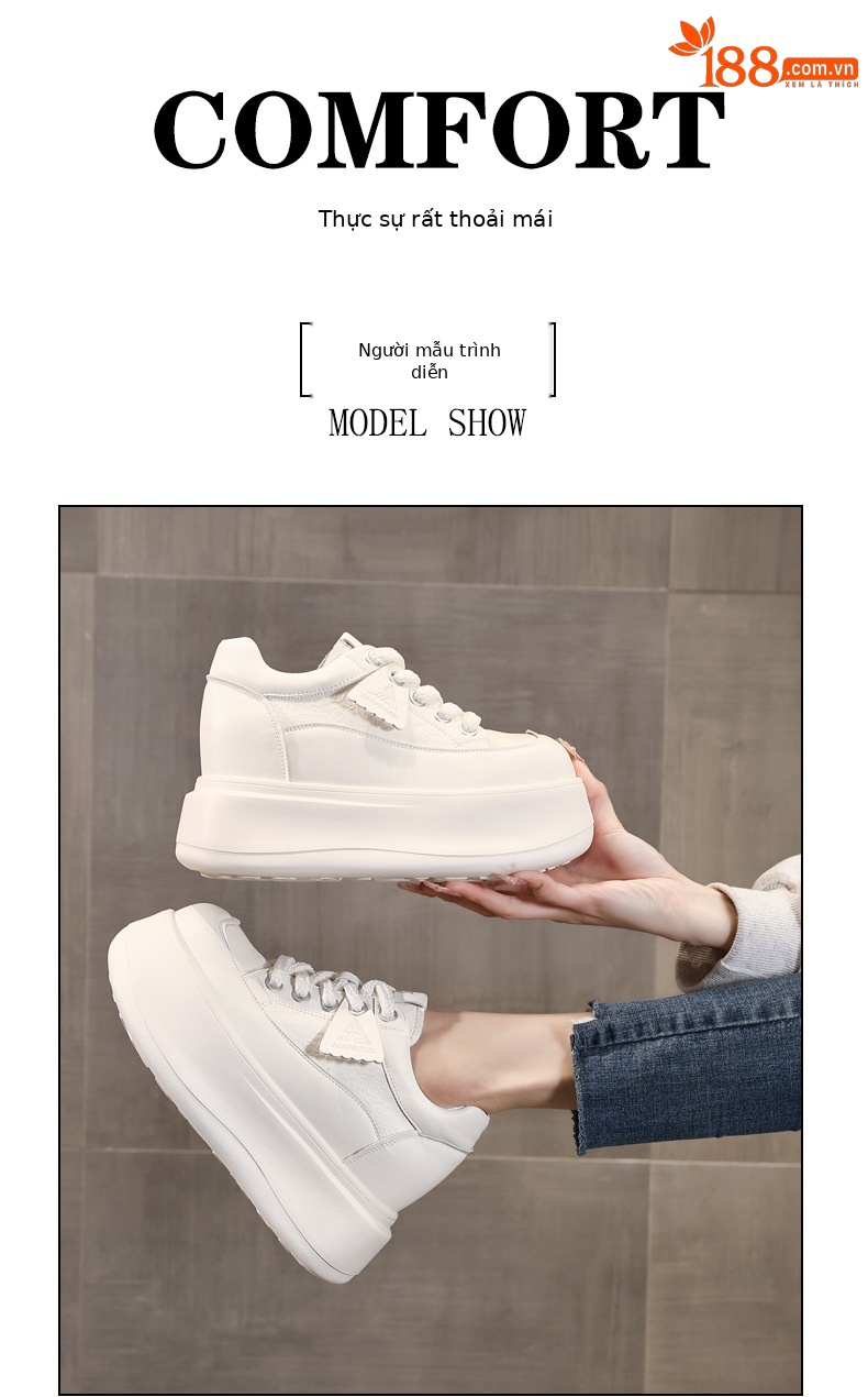 Giày sneaker nữ đế dày tăng chiều cao siêu nhẹ phong cách thể thao — màu trắng chi tiết 9