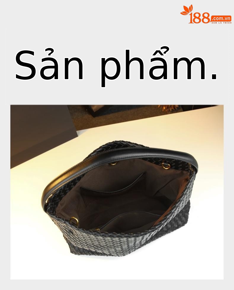 Túi tote da nữ đáy rộng phong cách BV dệt chéo — đen, Rượu vang đỏ, Màu xanh lá cây, Xám mờ chi tiết 5