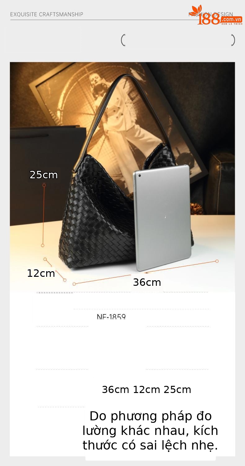 Túi tote da nữ đáy rộng phong cách BV dệt chéo — đen, Rượu vang đỏ, Màu xanh lá cây, Xám mờ chi tiết 3