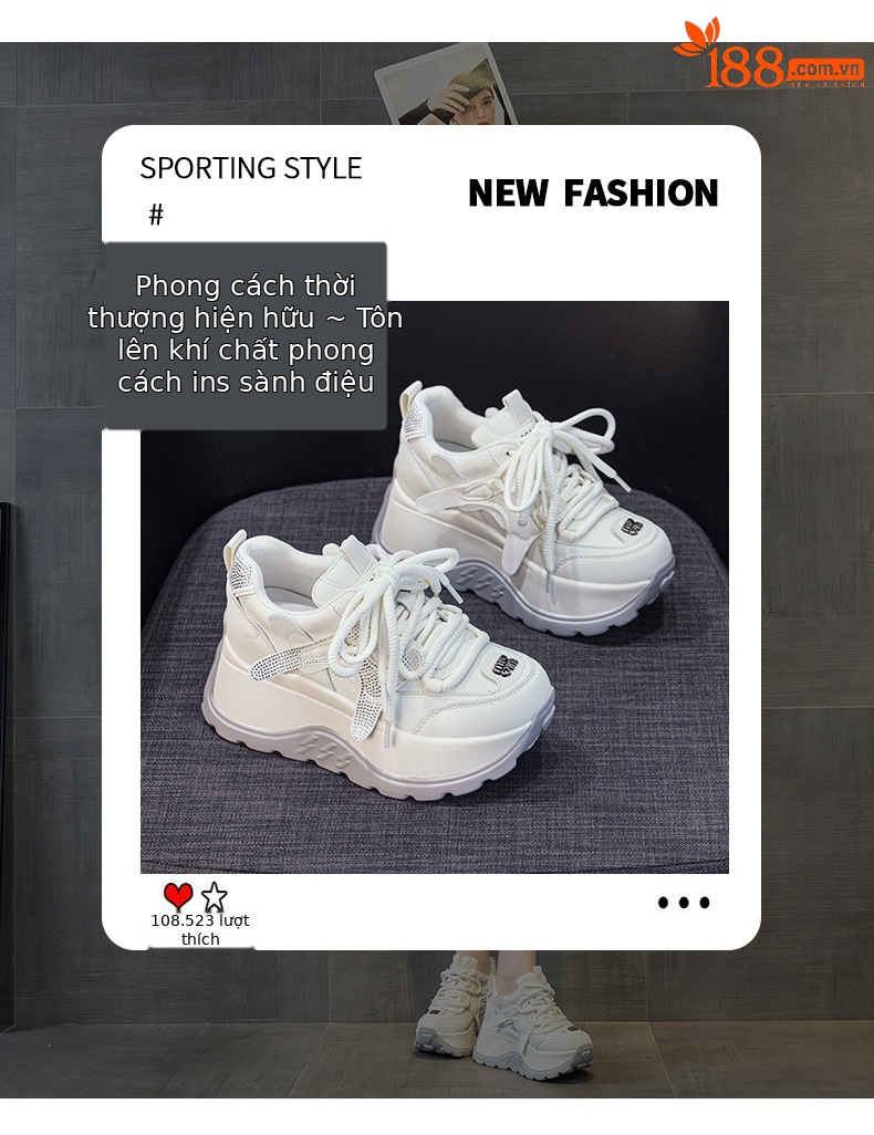 Giày sneaker nữ đế dày phong cách thể thao tăng chiều cao — 5008 lót đơn trắng, 5008 lót đơn xám, 5008-1 lót lông trắng, 5008-1 lót lông xám chi tiết 3