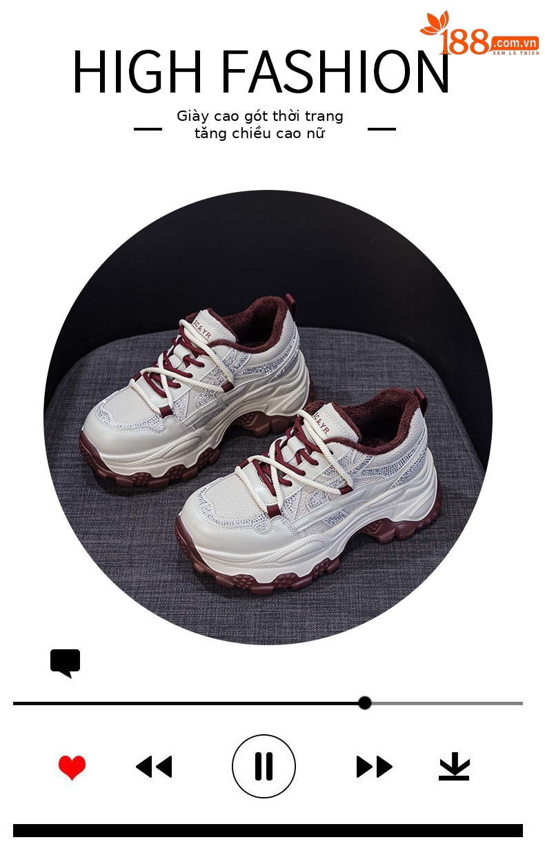 Giày sneaker nữ chunky đế dày phối đá pha lê, tăng chiều cao, siêu nhẹ, thể thao thời trang — 5022-1 đỏ lót lông, 5022 đỏ một lớp chi tiết 5
