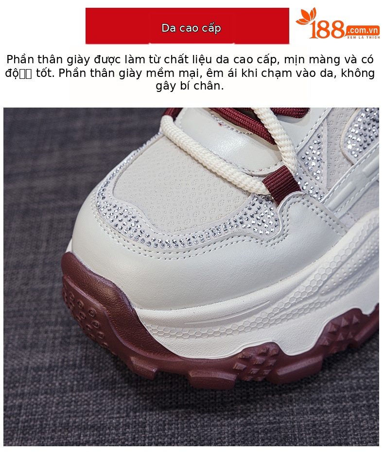 Giày sneaker nữ chunky đế dày phối đá pha lê, tăng chiều cao, siêu nhẹ, thể thao thời trang — 5022-1 đỏ lót lông, 5022 đỏ một lớp chi tiết 7