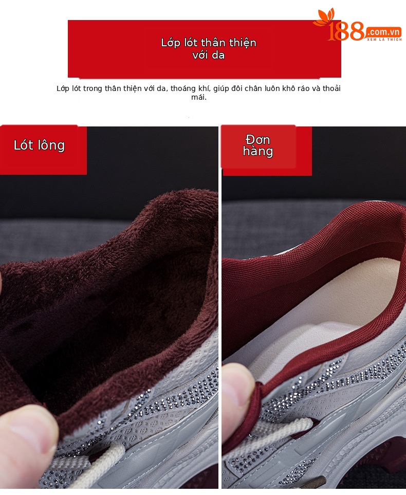 Giày sneaker nữ chunky đế dày phối đá pha lê, tăng chiều cao, siêu nhẹ, thể thao thời trang — 5022-1 đỏ lót lông, 5022 đỏ một lớp chi tiết 8