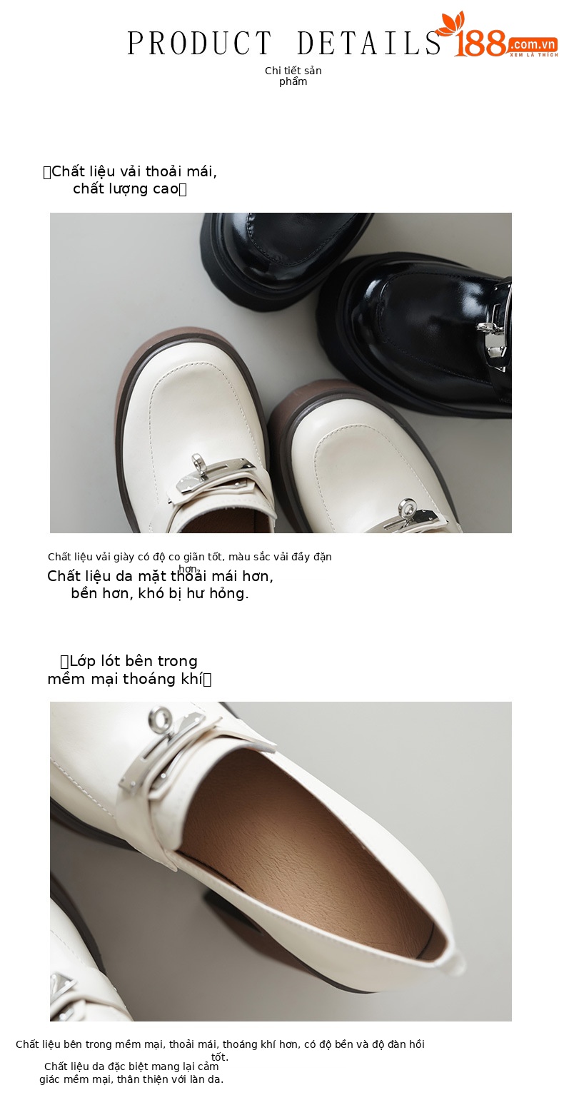 Giày loafer nữ đế xuồng platform gót cao 12 cm khóa cài da thật — màu đen chi tiết 6