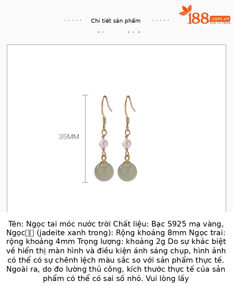 Khuyên tai bạc S925 mạ vàng đính ngọc trai dài — Cặp đôi chi tiết 2