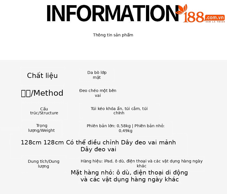 Túi đeo chéo nữ da thật phong cách thời trang cao cấp, kiểu dáng nhỏ gọn — Lớn gạo trắng chi tiết 3