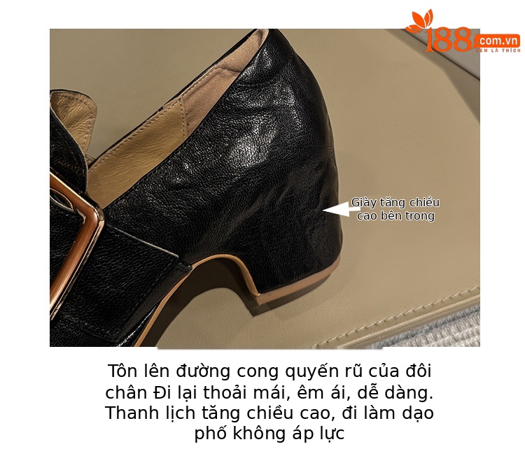 Giày cao gót nữ loafer da cừu gót vuông 7 cm — màu nâu chi tiết 3
