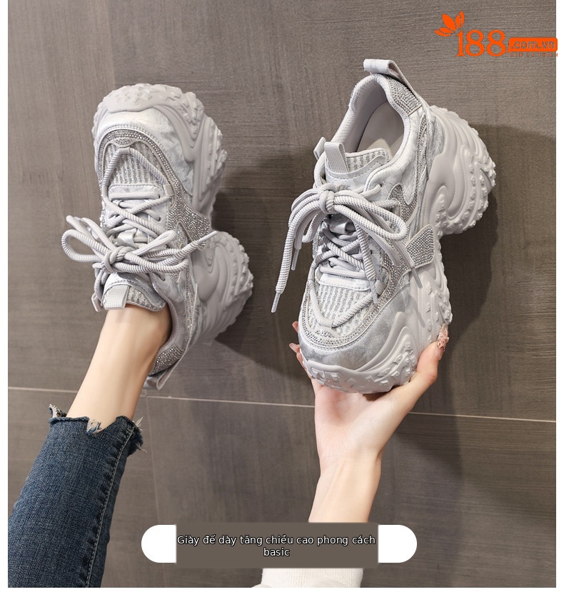 Giày sneaker nữ đế dày tăng chiều cao, lưới thoáng khí, phong cách thể thao — màu hồng chi tiết 1
