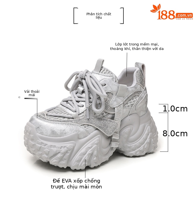 Giày sneaker nữ đế dày tăng chiều cao, lưới thoáng khí, phong cách thể thao — màu hồng chi tiết 2