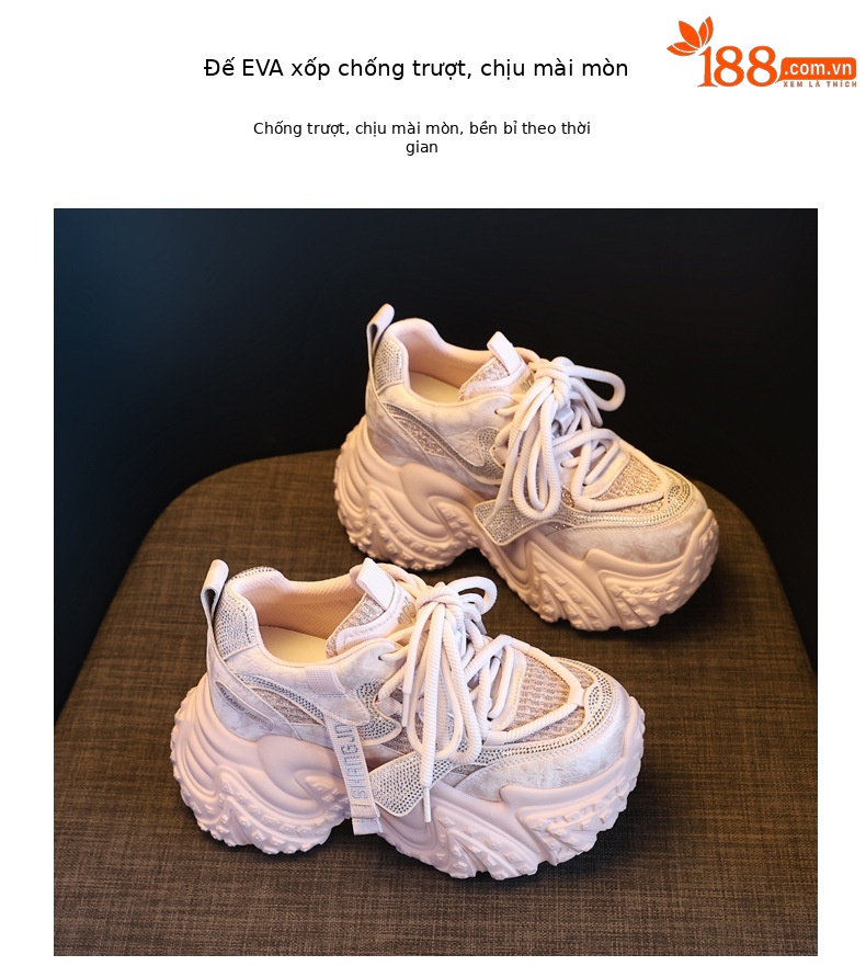 Giày sneaker nữ đế dày tăng chiều cao, lưới thoáng khí, phong cách thể thao — màu hồng chi tiết 9
