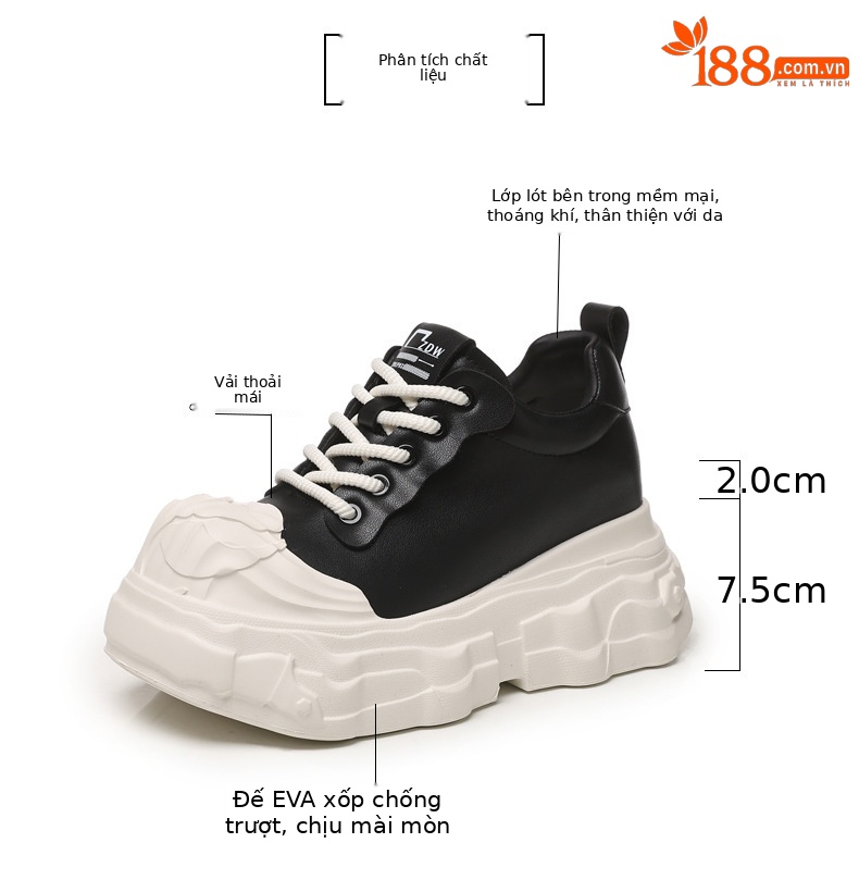 Giày sneaker nữ đế dày tăng chiều cao siêu mềm trắng — màu trắng chi tiết 3