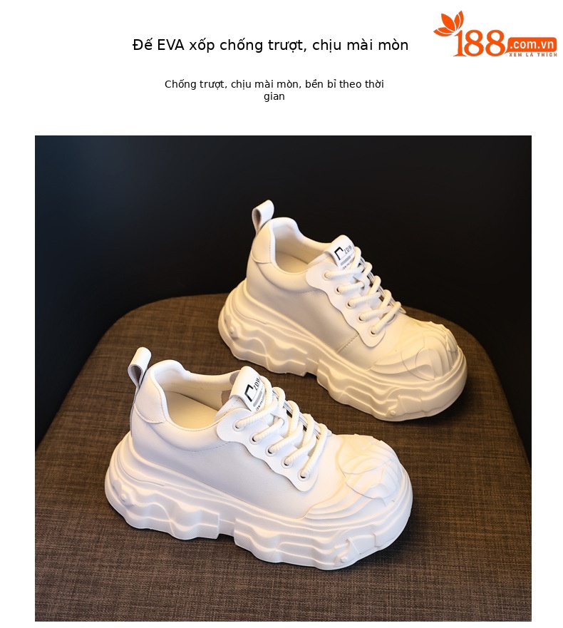 Giày sneaker nữ đế dày tăng chiều cao siêu mềm trắng — màu trắng chi tiết 10