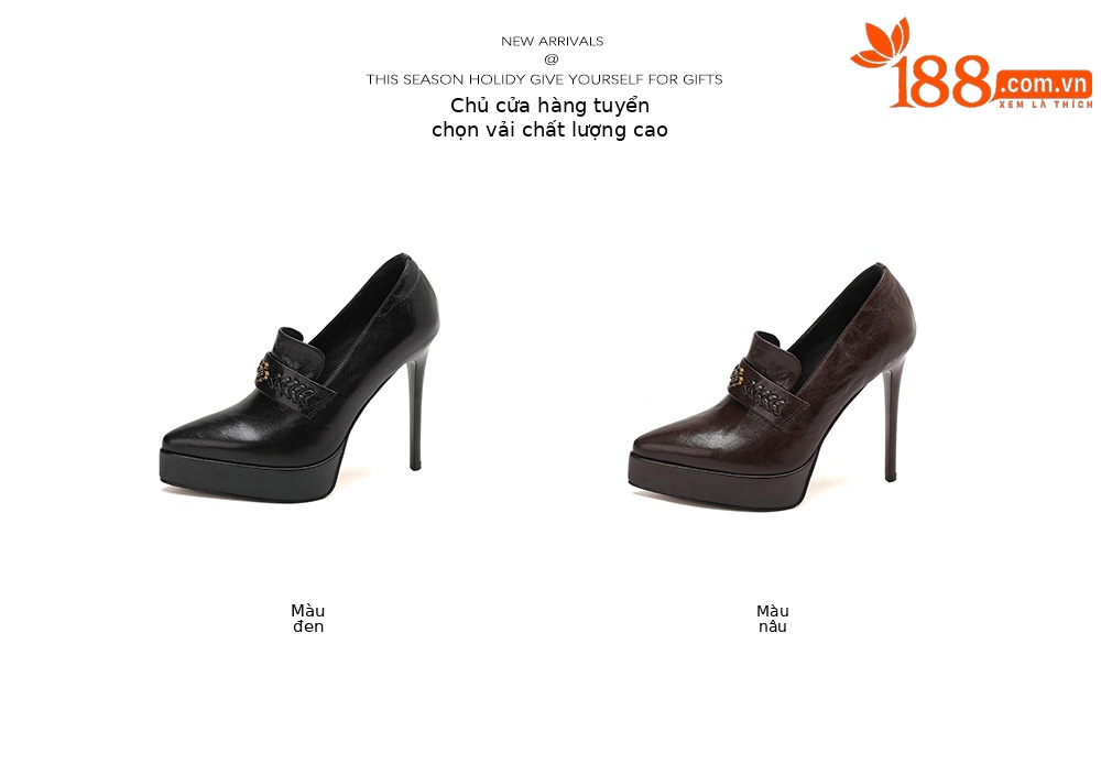 Giày cao gót mũi nhọn phong cách Pháp cổ điển, đế platform dày, gót nhọn 9 cm, không mỏi chân — màu nâu, màu đen chi tiết 5