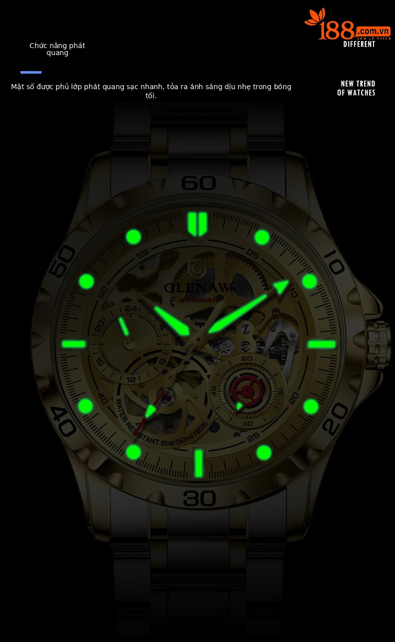 Đồng hồ nam automatic skeleton lộ máy hai mặt kính phát quang dây thép không gỉ 8720 chi tiết 5