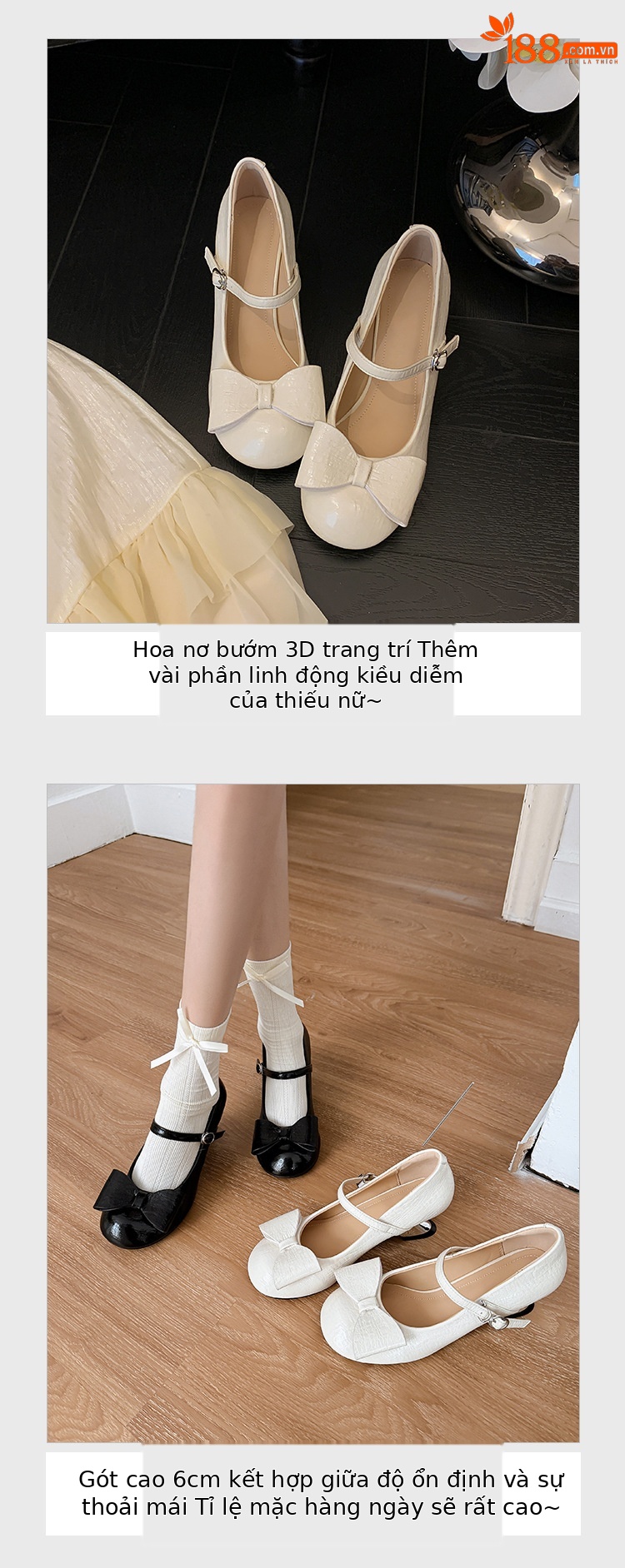 Giày Mary Jane nữ mũi tròn, quai ngang có khóa, phối váy phong cách Pháp — màu đen chi tiết 7