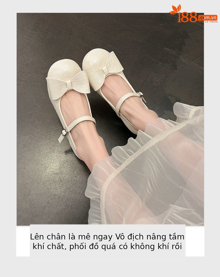 Giày Mary Jane nữ mũi tròn, quai ngang có khóa, phối váy phong cách Pháp — màu đen chi tiết 8