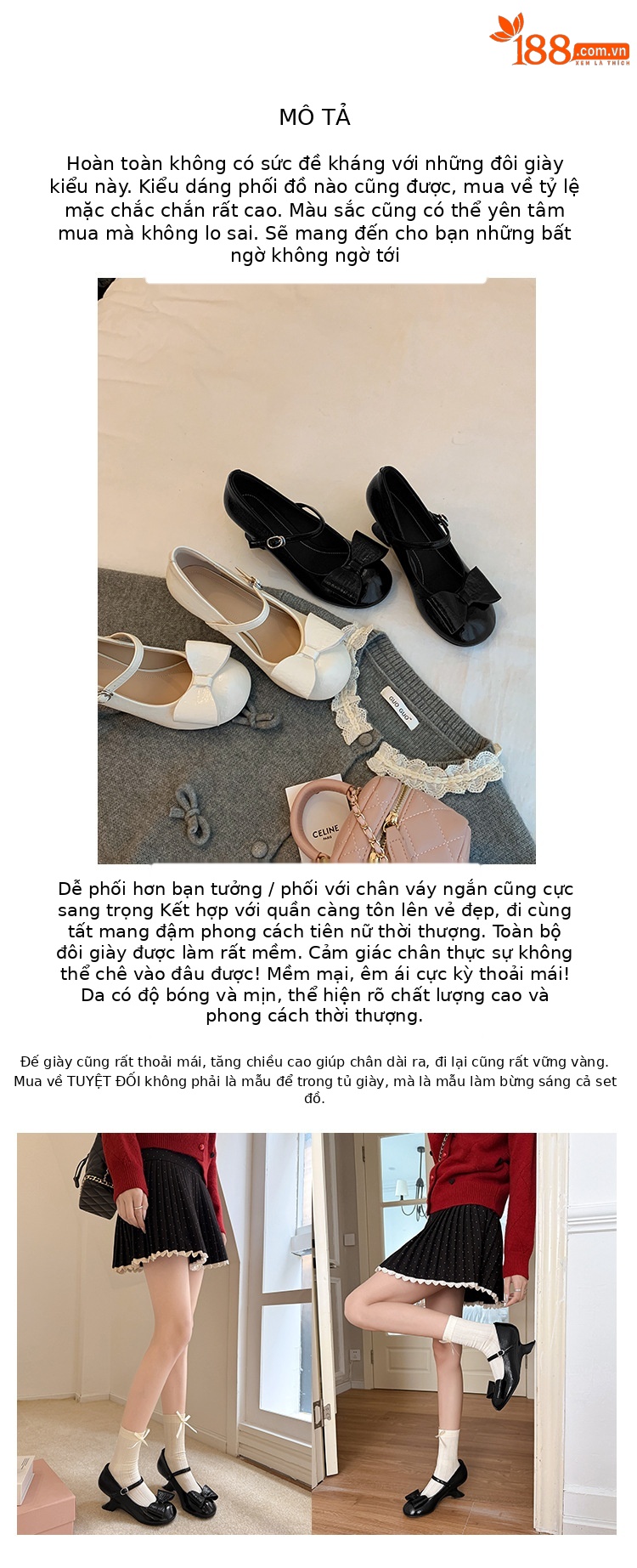 Giày Mary Jane nữ mũi tròn, quai ngang có khóa, phối váy phong cách Pháp — màu đen chi tiết 3