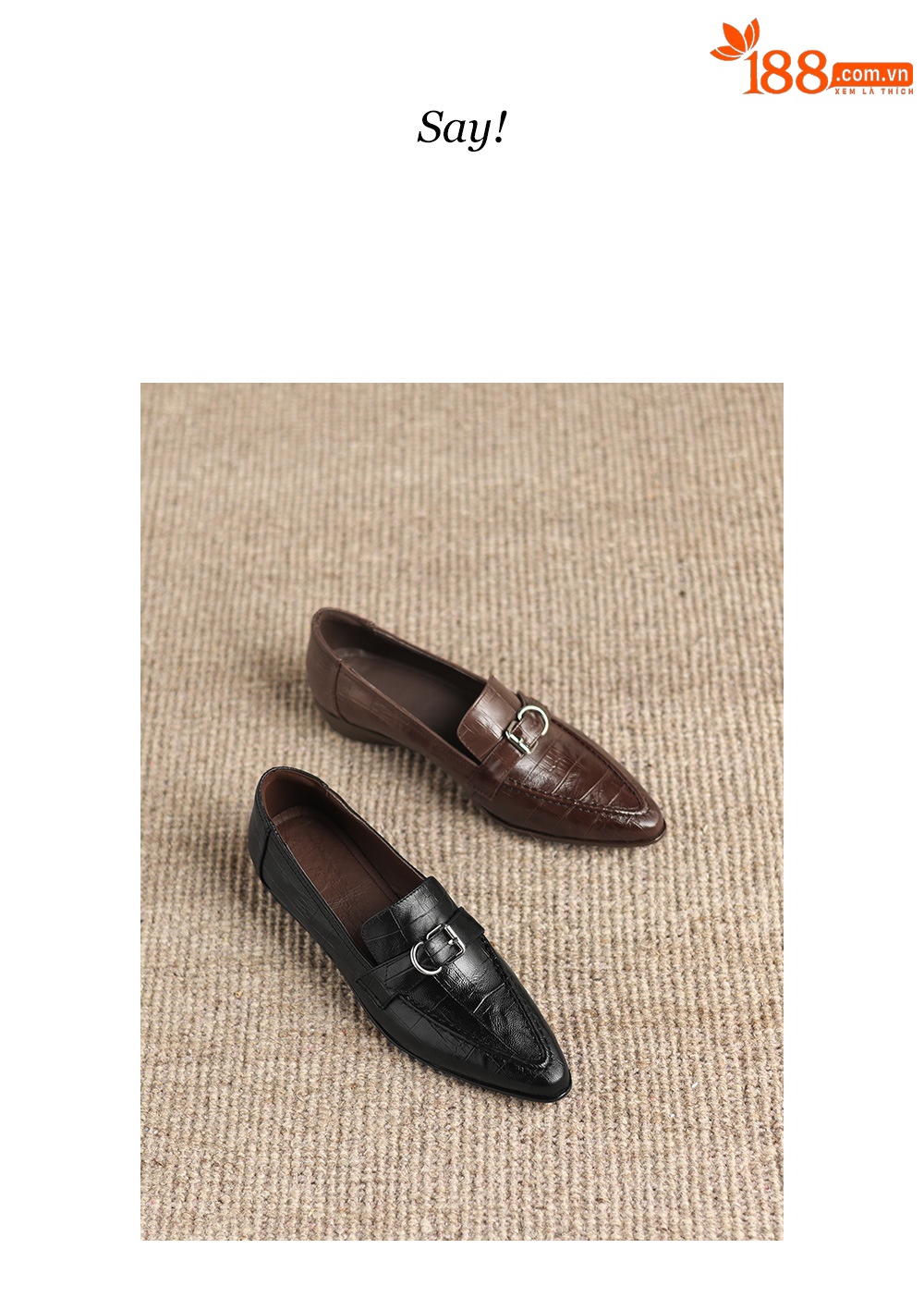 Giày loafer nữ phong cách Anh quốc, mũi sâu, gót thấp vuông, da bò — màu nâu chi tiết 4