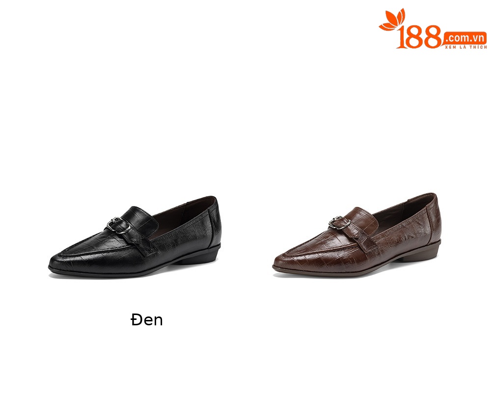 Giày loafer nữ phong cách Anh quốc, mũi sâu, gót thấp vuông, da bò — màu nâu chi tiết 6