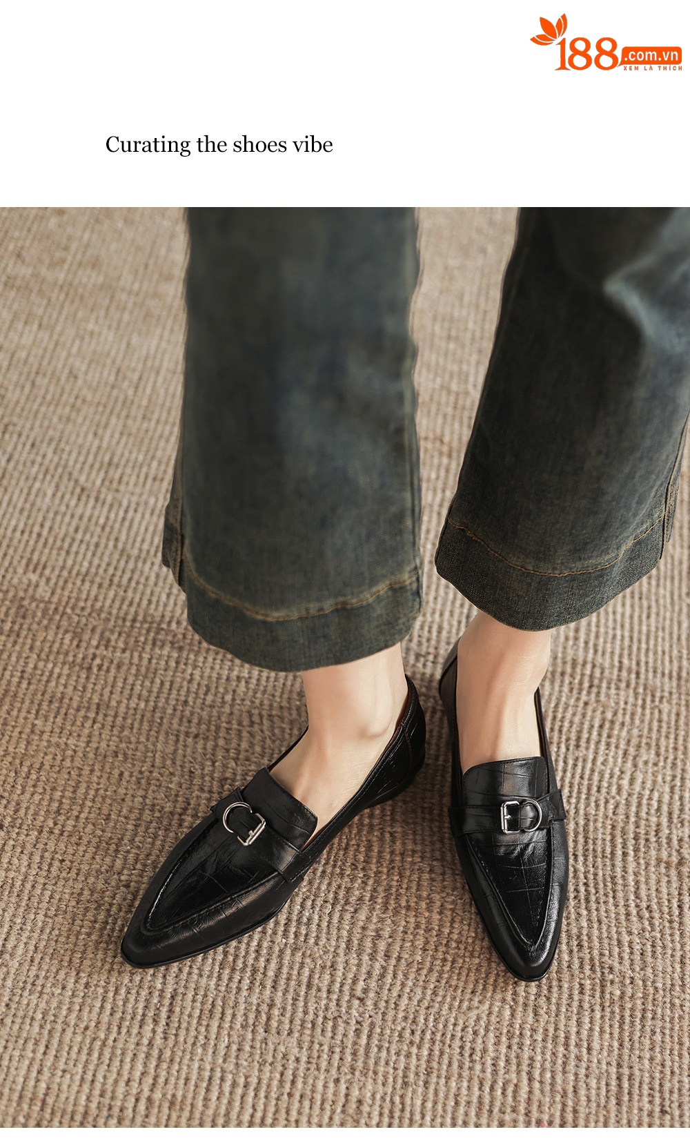 Giày loafer nữ phong cách Anh quốc, mũi sâu, gót thấp vuông, da bò — màu nâu chi tiết 8