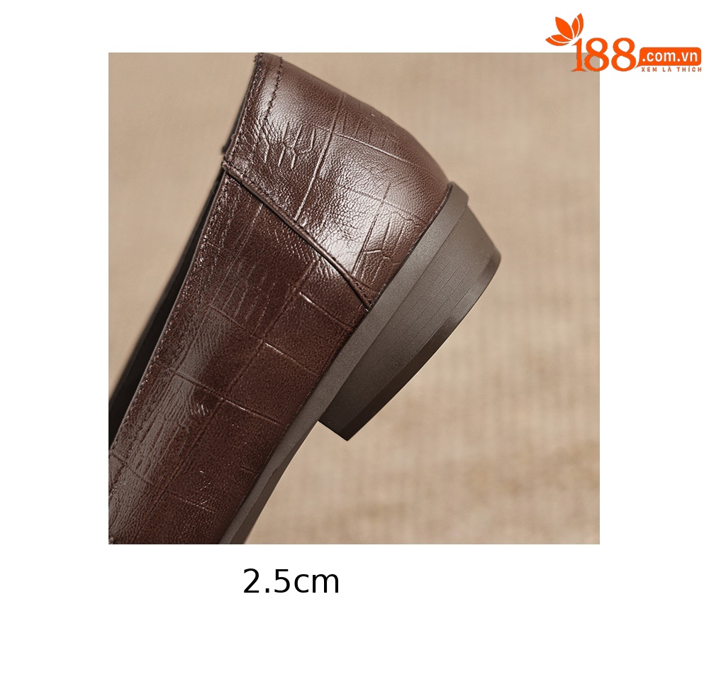Giày loafer nữ phong cách Anh quốc, mũi sâu, gót thấp vuông, da bò — màu nâu chi tiết 11