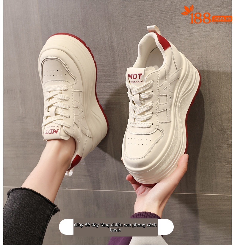 Giày sneaker nữ đế dày tăng chiều cao, phối màu trắng basic, đế bánh mì êm ái — màu sắc chi tiết 1