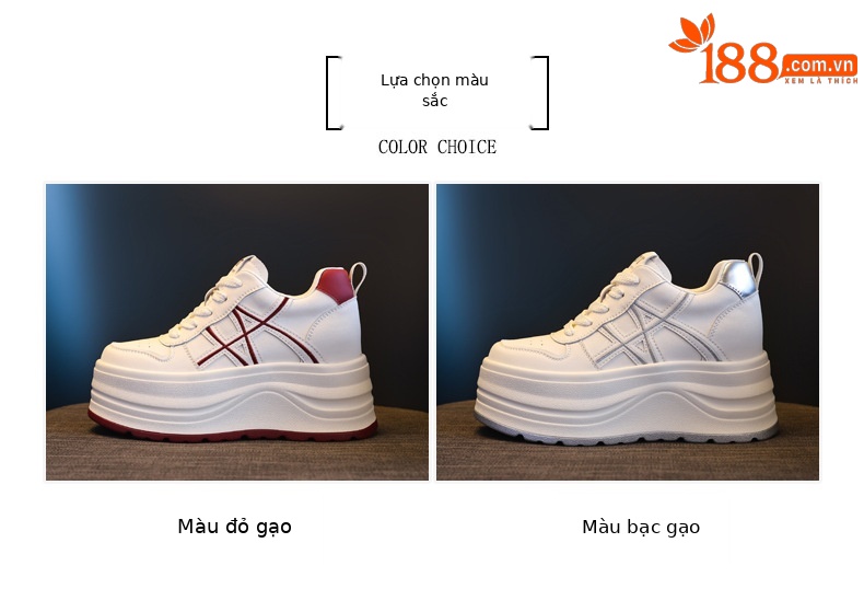 Giày sneaker nữ đế dày tăng chiều cao, phối màu trắng basic, đế bánh mì êm ái — màu sắc chi tiết 2