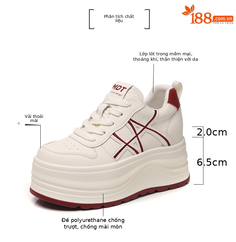 Giày sneaker nữ đế dày tăng chiều cao, phối màu trắng basic, đế bánh mì êm ái — màu sắc chi tiết 3