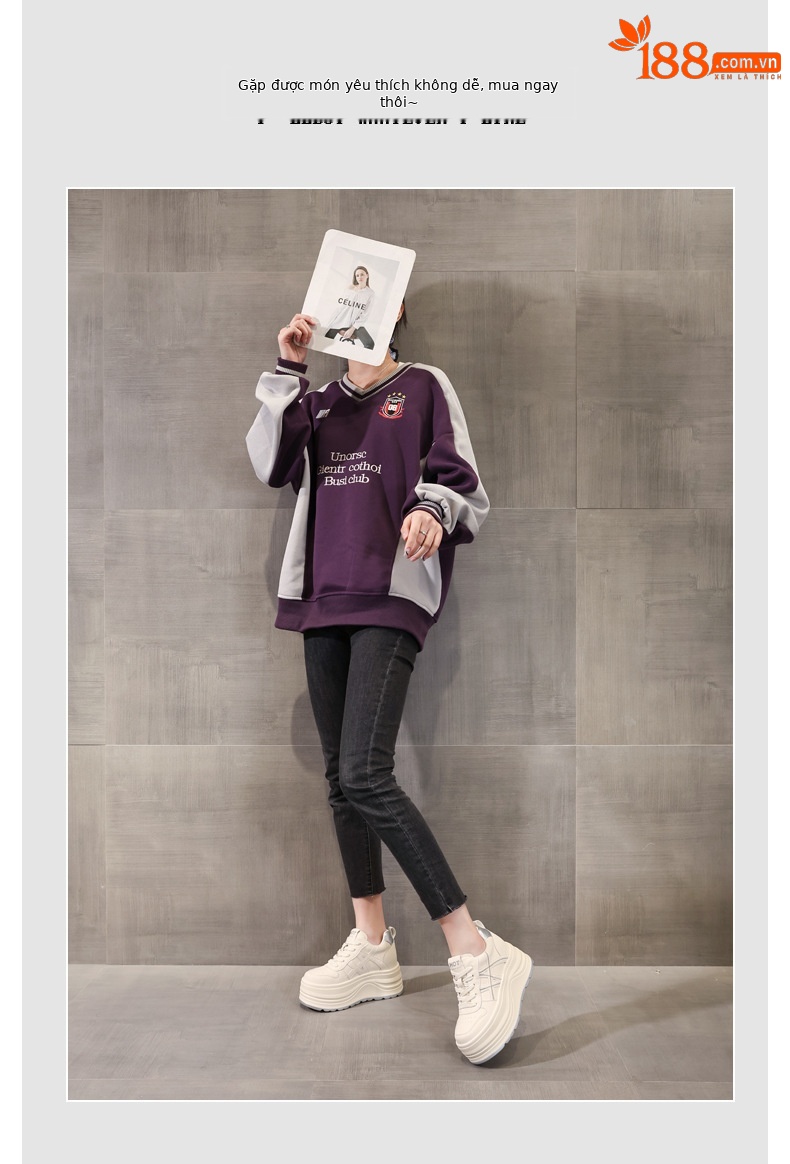 Giày sneaker nữ đế dày tăng chiều cao, phối màu trắng basic, đế bánh mì êm ái — màu sắc chi tiết 6