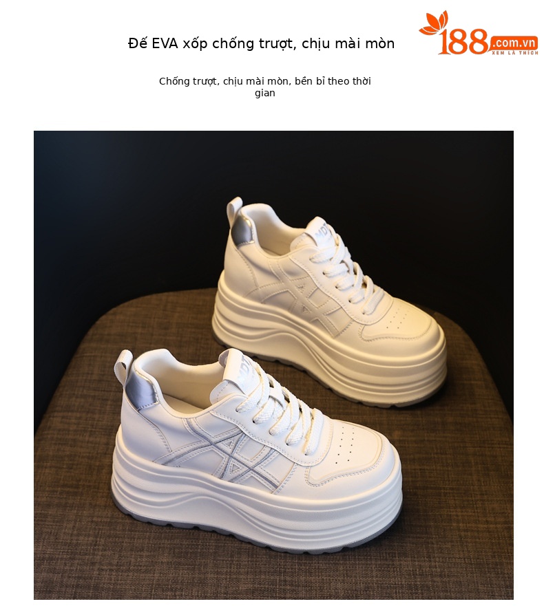 Giày sneaker nữ đế dày tăng chiều cao, phối màu trắng basic, đế bánh mì êm ái — màu sắc chi tiết 10