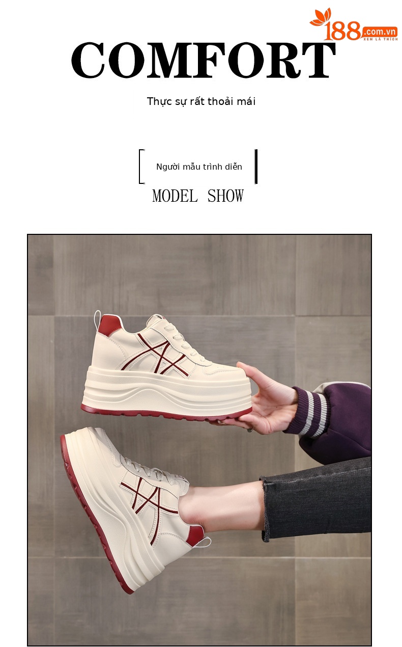 Giày sneaker nữ đế dày tăng chiều cao, phối màu trắng basic, đế bánh mì êm ái — màu sắc chi tiết 11