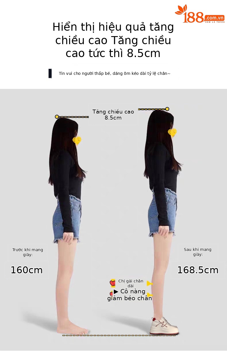 Giày sneaker nữ đế dày tăng chiều cao, phối màu trắng basic, đế bánh mì êm ái — màu sắc chi tiết 4