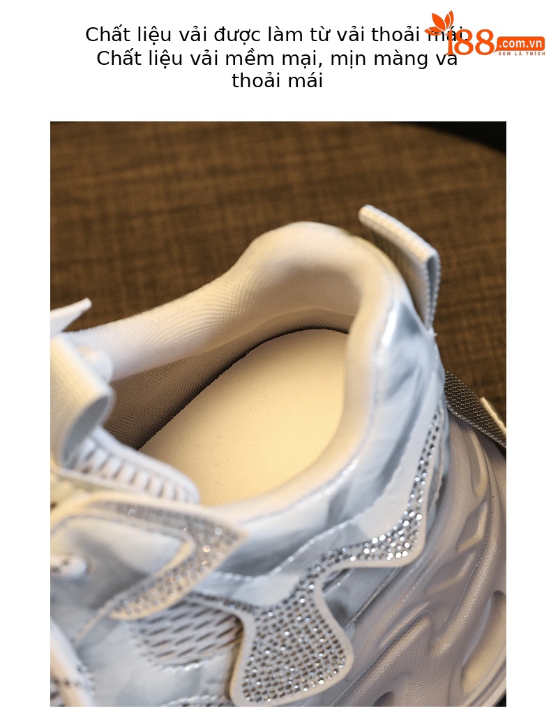 Giày sneaker nữ chunky đế dày tăng chiều cao, đính đá rhinestone, phong cách thể thao — Màu súng chi tiết 8