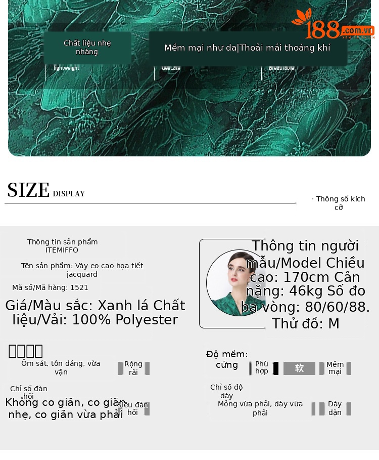 Đầm maxi nữ thắt eo V cổ tay ngắn họa tiết jacquard thanh lịch — màu đen, xanh lam, Màu hồng, màu trắng chi tiết 4