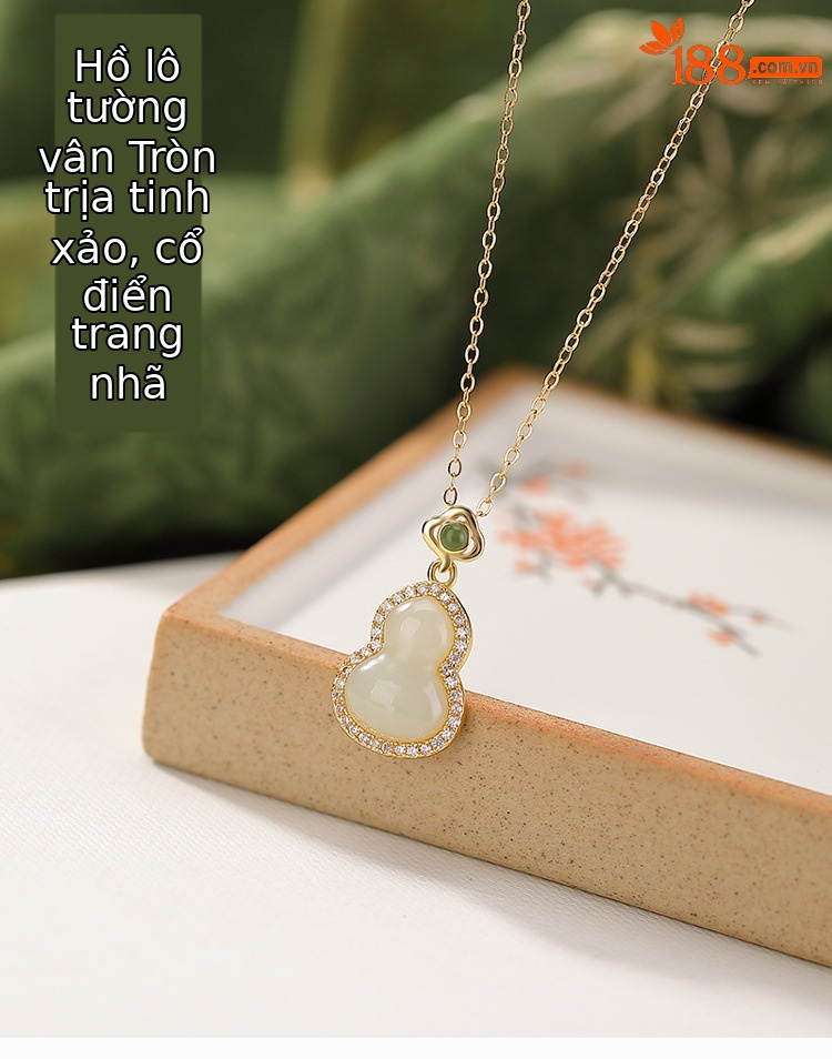 Mặt dây chuyền bạc S925 mạ vàng đính ngọc bích hình hồ lô phong thủy — Mặt dây chuyền đơn (không bao gồm chuỗi) chi tiết 1