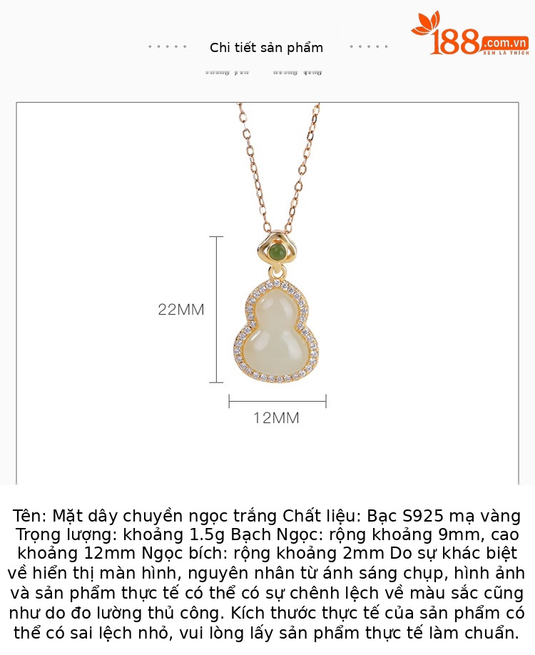 Mặt dây chuyền bạc S925 mạ vàng đính ngọc bích hình hồ lô phong thủy — Mặt dây chuyền đơn (không bao gồm chuỗi) chi tiết 2