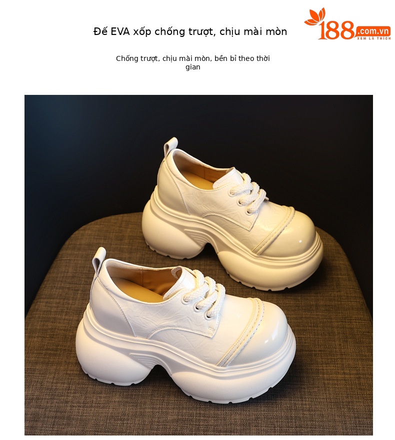 Giày lười nữ đế tăng chiều cao phong cách Hàn Quốc mũi vuông — màu be chi tiết 9