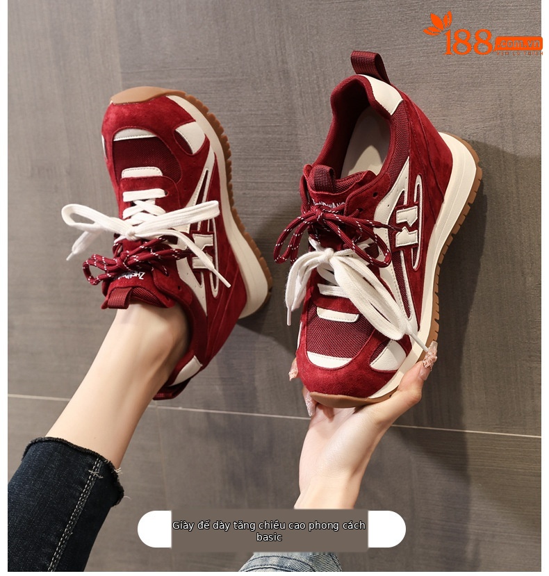Giày sneaker nữ đế dày tăng chiều cao phong cách thể thao — màu be chi tiết 1