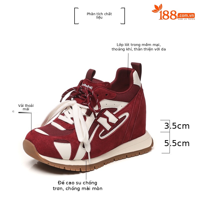 Giày sneaker nữ đế dày tăng chiều cao phong cách thể thao — màu be chi tiết 3