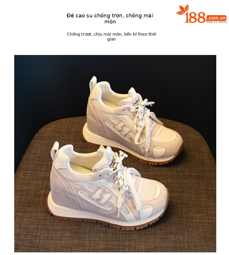 Giày sneaker nữ đế dày tăng chiều cao phong cách thể thao — màu be chi tiết 10