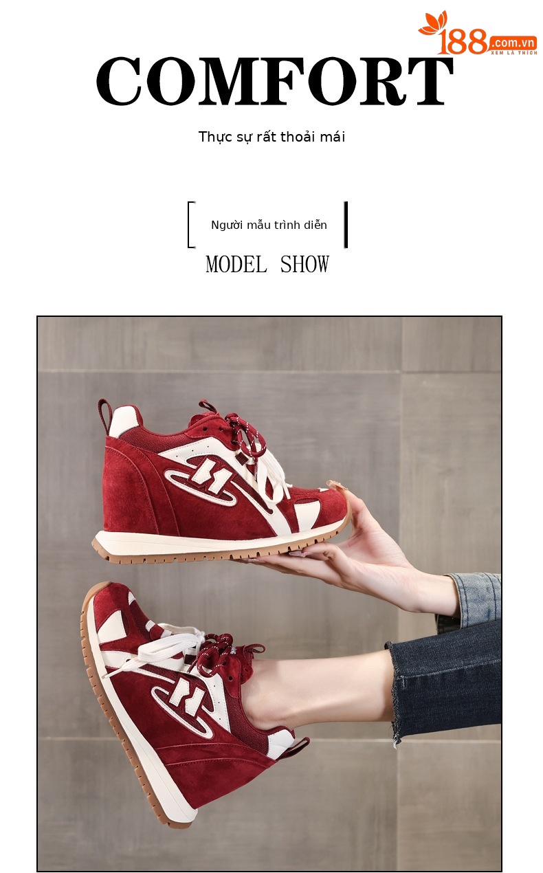 Giày sneaker nữ đế dày tăng chiều cao phong cách thể thao — màu be chi tiết 11