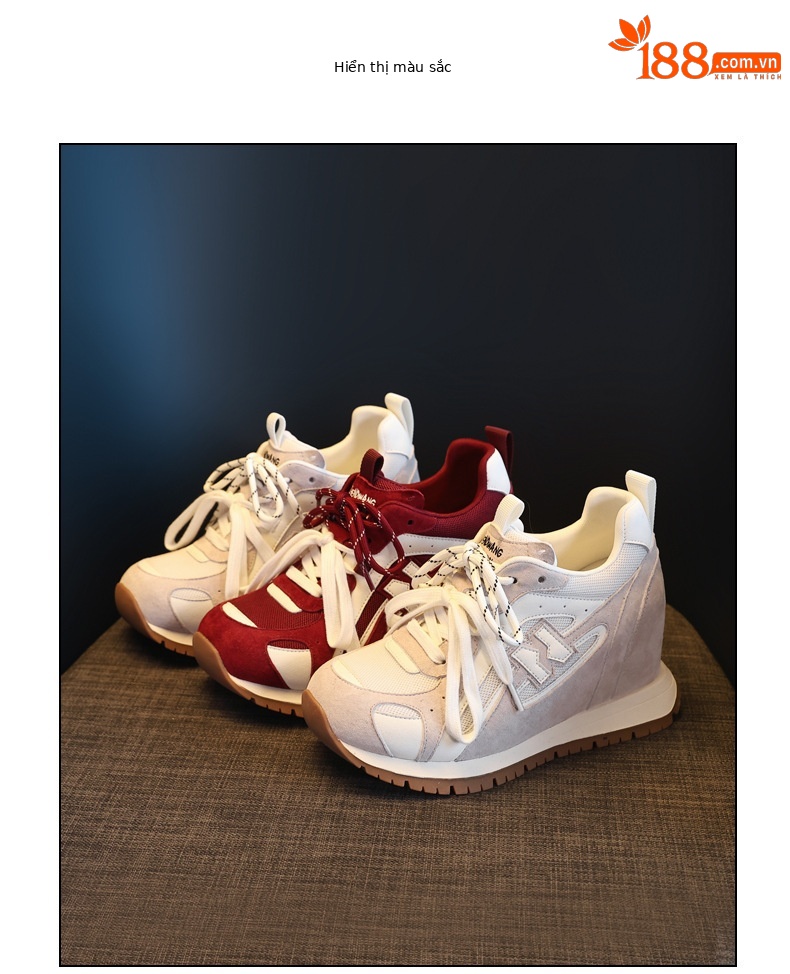 Giày sneaker nữ đế dày tăng chiều cao phong cách thể thao — màu be chi tiết 18