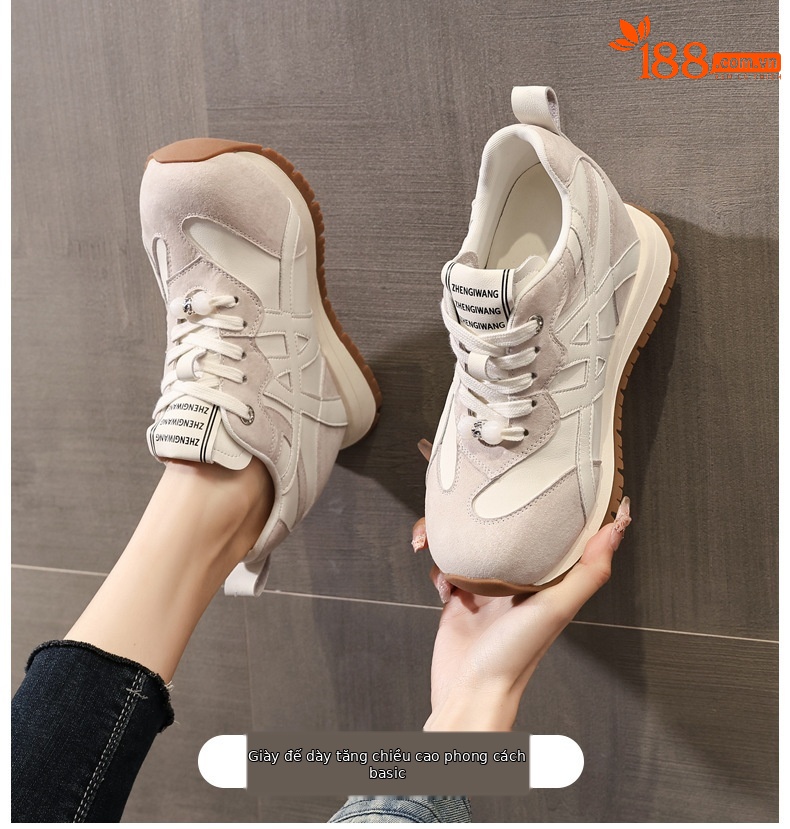 Giày sneaker nữ đế dày tăng chiều cao phong cách Token Forrest đế mềm — màu be chi tiết 1