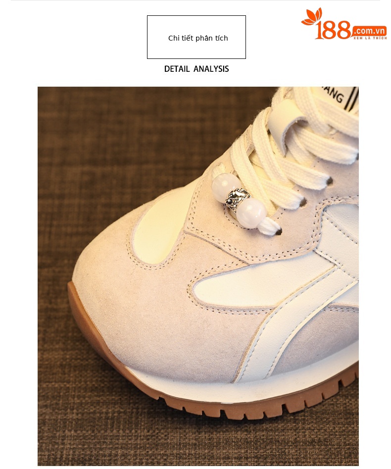 Giày sneaker nữ đế dày tăng chiều cao phong cách Token Forrest đế mềm — màu be chi tiết 6